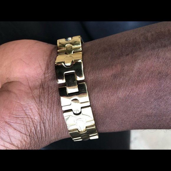 NW Yellow Gold over Stainless Steel Bracelet 8”L - Picture 3 of 4